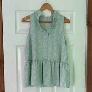 Green Ruffled Peplum Tank Top